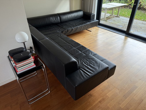 Black leather corner sofa, 2-piece, brand Poltrona Frau