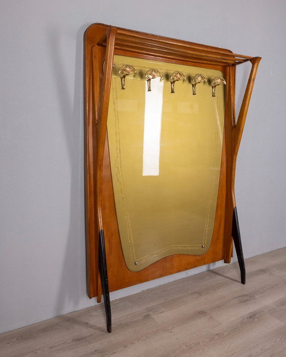 Image 1 of Appendiabiti da parete vintage anni 50 in legno e vetro decorato design Italiano