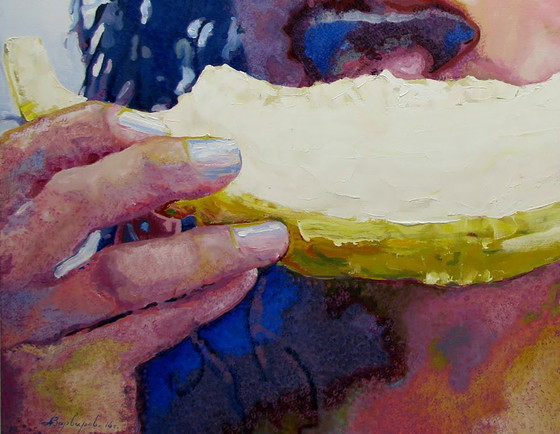 Pintura al óleo original, arte moderno, Chica Melón – Pinturas y dibujos, Canvas (photo 6 of 7)