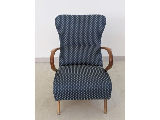 Image 1 of Art Deco fauteuil in blauwe bloemenstof (jaren 30)
