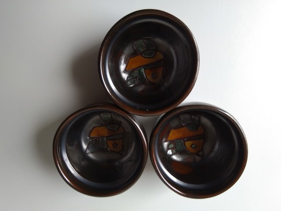 Image 1 of 3x Plateau Henk Potters avec décor d'oiseau