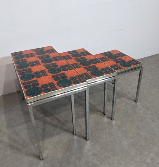 Three space-age nesting tables