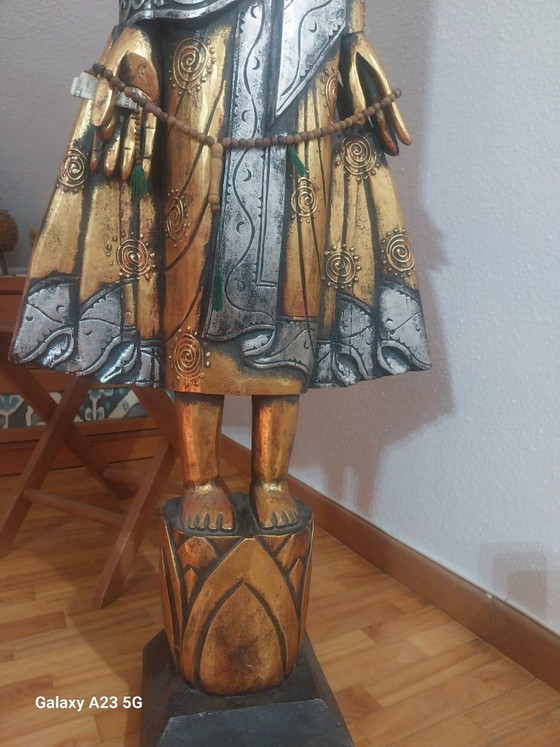 Tempelwächter Buddha, 1'60 cm. – Bildhauerei, Holz (photo 3 of 9)