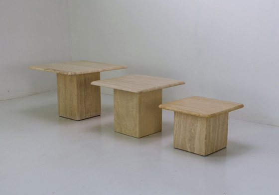 Set of 3 vintage travertine nesting coffee tables – Stone (photo 3 of 7)