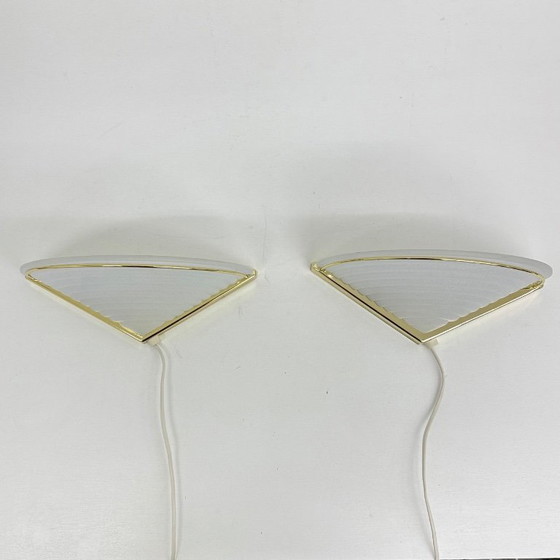 Image 1 of Set di lampade da parete vintage in vetro con supporto dorato, anni '70