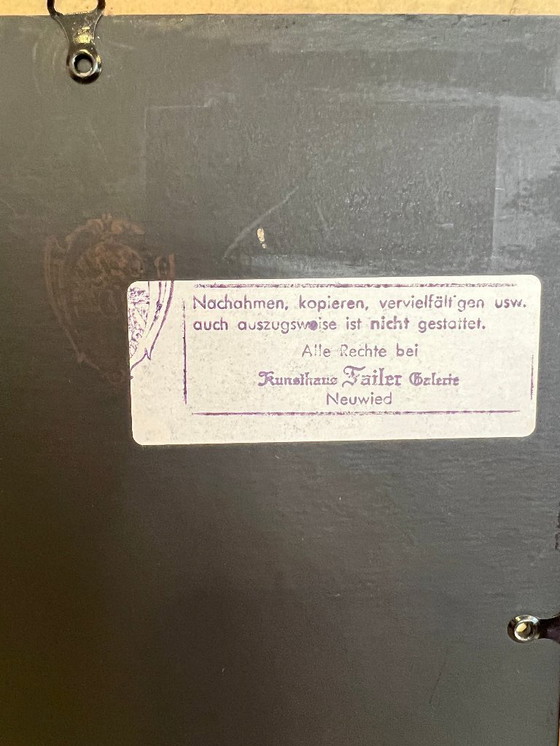 Image 1 of Oude tekening "Alte Schule Heddesdorf" | Ingelijst | Met kunstenaarsmerk & galeriestempel Neuwied