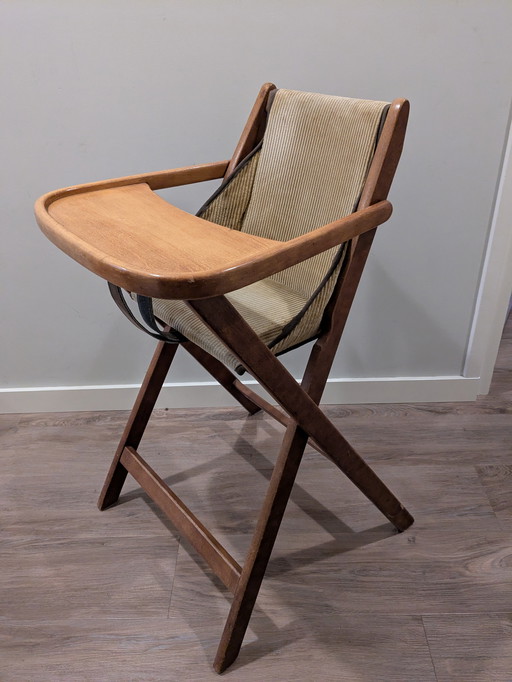 Vintage wooden high chair, Wehrli, foldable antique retro