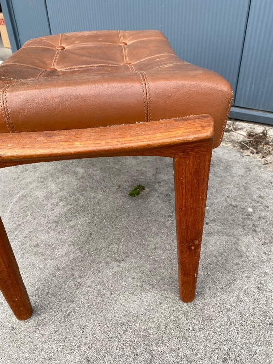 Image 1 of Poggiapiedi vintage in legno di faggio e pelle per Bröderna Andersson,