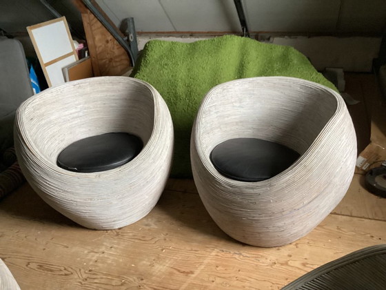 Image 1 of Habitat "Sarang" Rotan Pod Chairs  ‘80 (Set van 4) mid century style