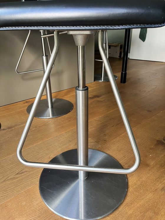 Image 1 of 4x Cattelan Italia zwarte lederen barkrukken