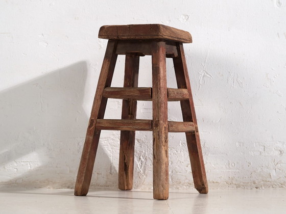Kleiner antiker Hocker (ca. 1900) #7, Holz, Braun, Rustic (Foto 13 von 34)
