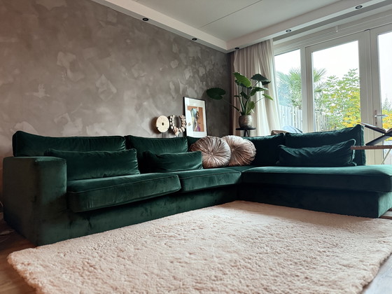 Image 1 of Green Velvet Corner Sofa