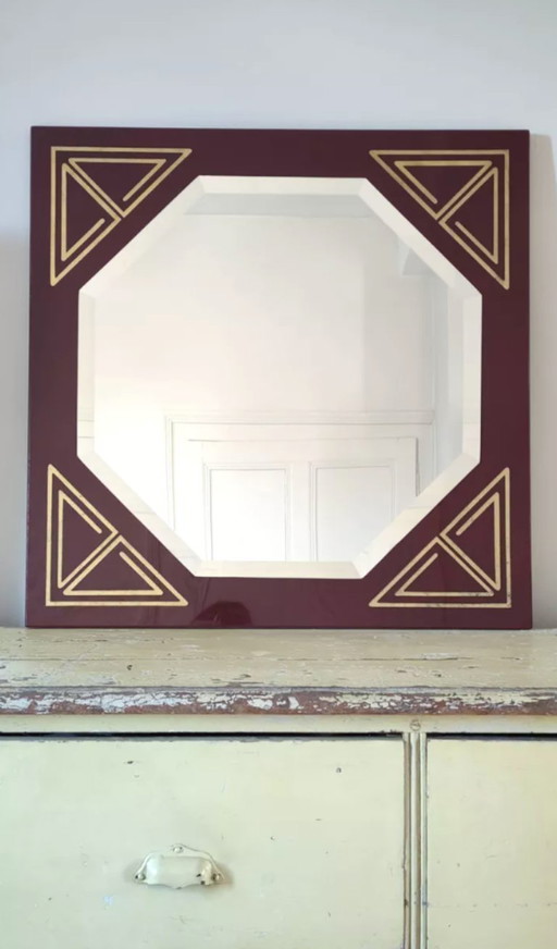 Wine-colored mirror, 1980s, attributed to Lancel