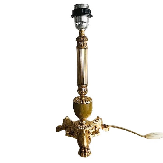 Image 1 of Base per lampada alta francese in stile barocco in marmo e ottone, anni '50