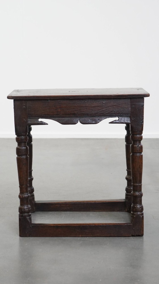 Image 1 of Antique English oak joint stool/ stool/ side table from the 17th century