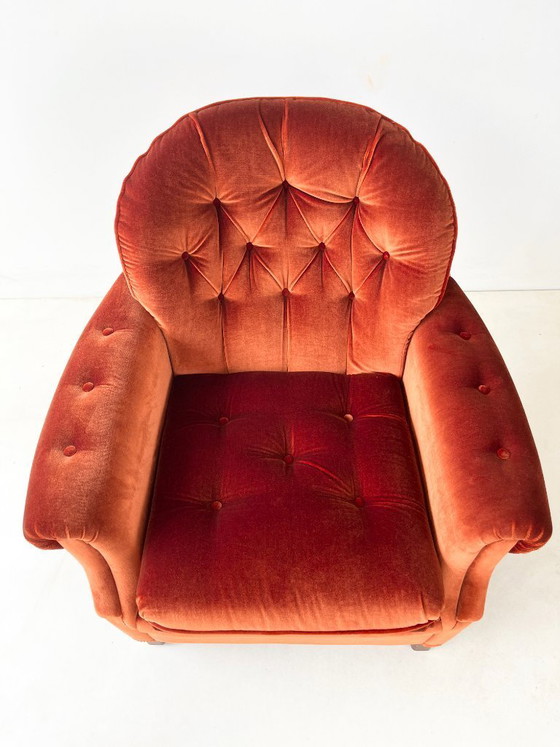Image 1 of Rust Orange Velvet Armchair