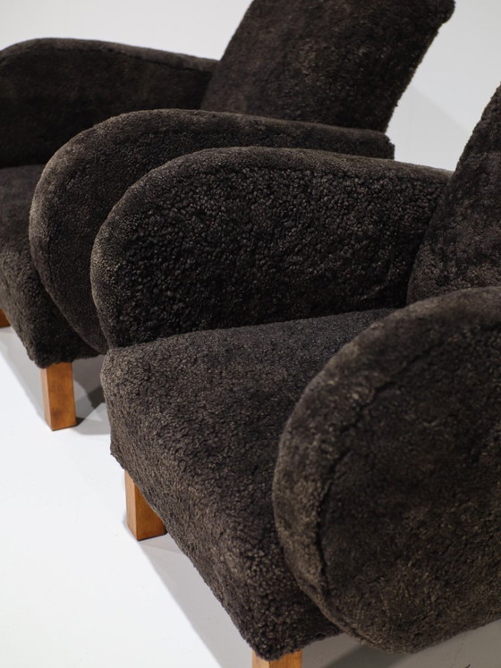 2 Danish 1940s Vintage Art Deco Armchairs, Sheep Wool (photo 6 of 13)