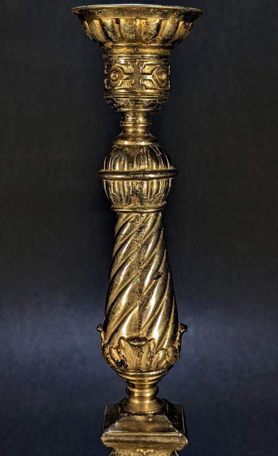 Pair of Neo-Renaissance / Louis XIII Style Candle Holders in Spelter – Metal (photo 3 of 5)