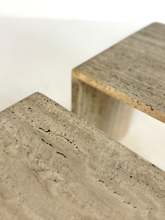 Image 1 of Set of 2 vintage travertine side tables '60