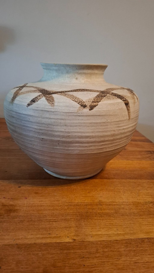 Large handmade spherical vase by Buchtal