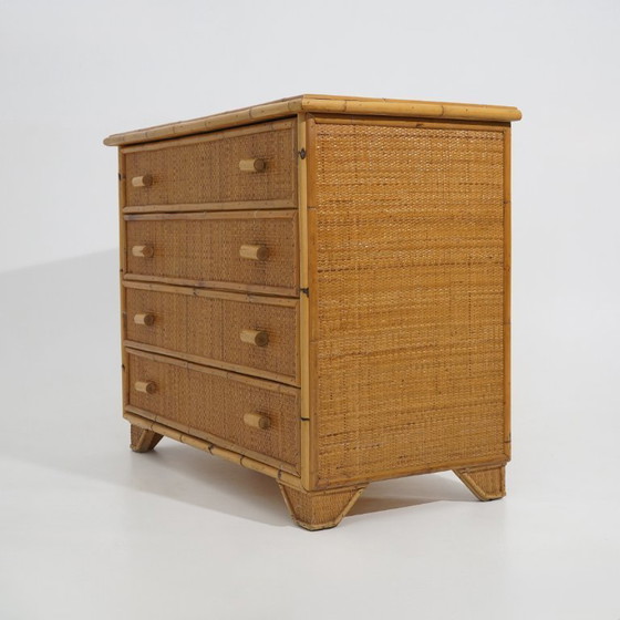 Image 1 of Bamboo and woven wicker chest of drawers, 1970s