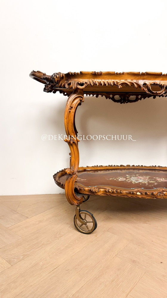 Vintage barok serveerwagen bar cart, Hout, Meerdere kleuren (foto 4 van 7)