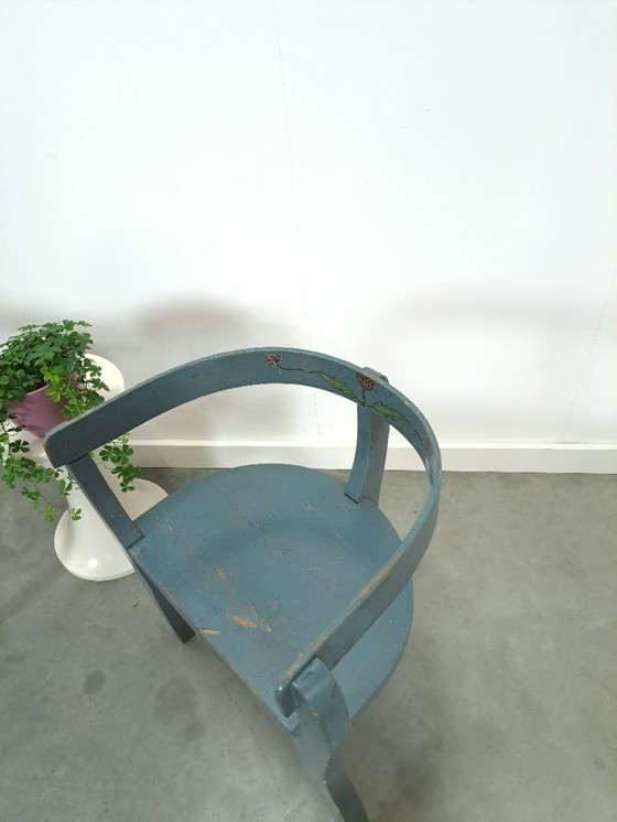Image 1 of Old wooden blue set of chairs with flowers from Sweden