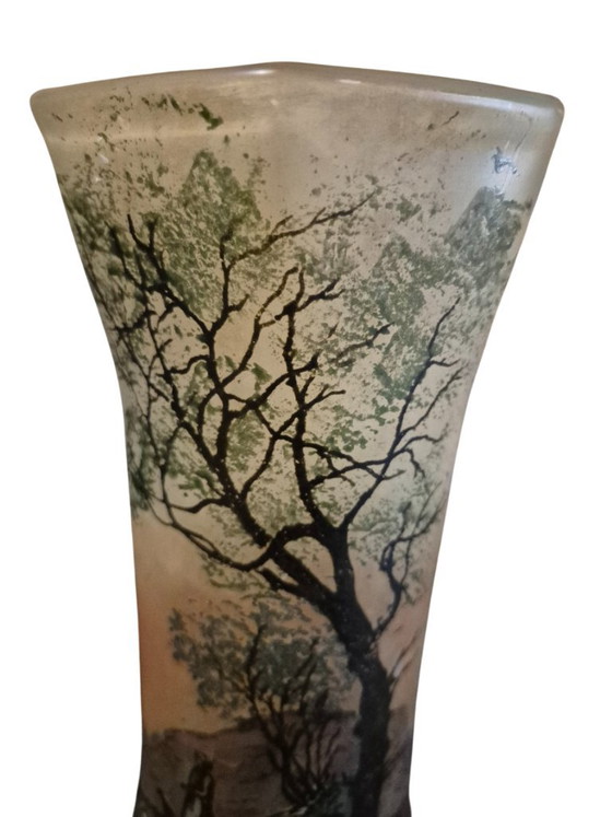 Glass Vase with Landscape Decor, legras, Green, Art Nouveau (photo 7 of 13)