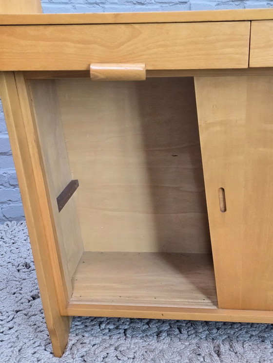 Image 1 of Commode en frêne de style Art déco, design milieu du siècle, avec tiroirs et portes coulissantes, années 1950.