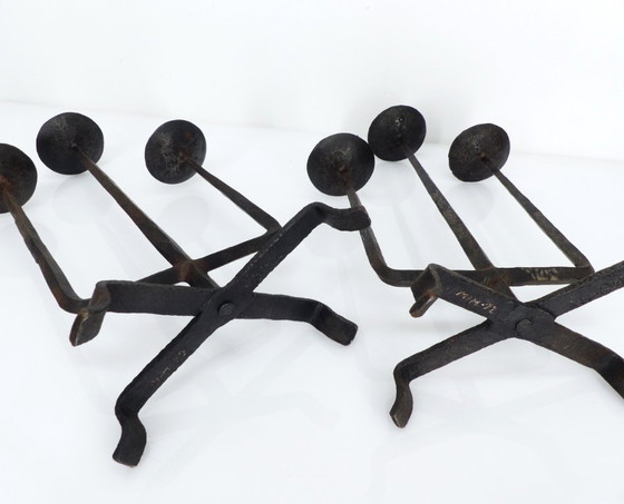 Image 1 of brutalist-candlesticks-fer-forge-artisan-1972-france_pair_brutalist-forged-iron-candlesticks-sculptural