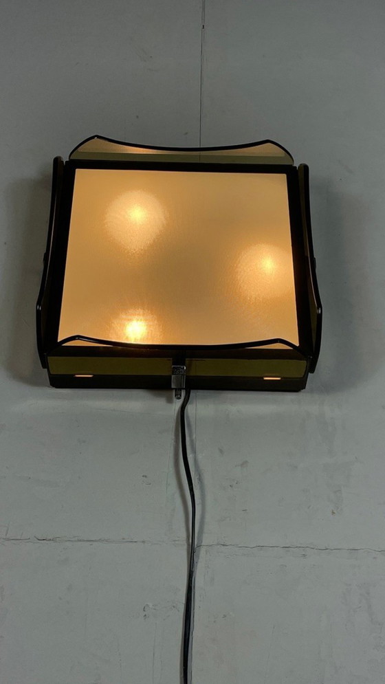 Image 1 of Vintage Italian smoked glass ceiling lamp