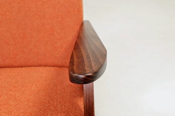 Image 1 of Vintage armchair and footrest set terracotta orange bouclé  