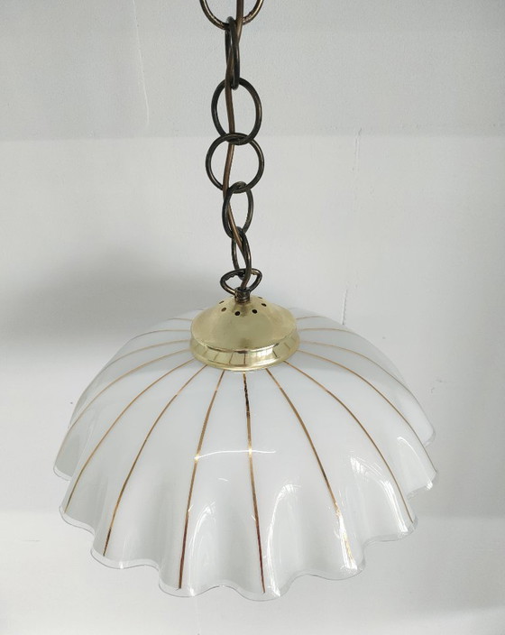 Image 1 of Vintage 'Hollywood Regency/Fazzoletto Style' glass pendant lamp