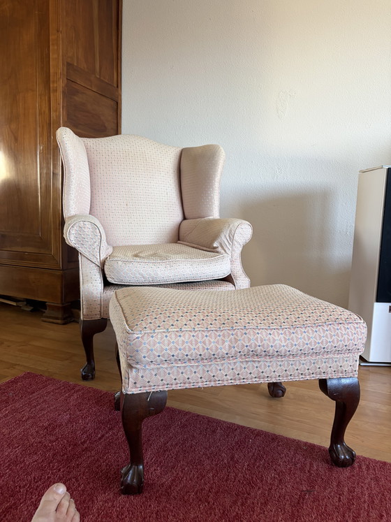 Image 1 of English wingchair with ottoman