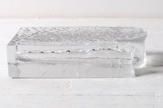 Image 1 of Mid-century Single Flower Textured Glass Block Bud Vase / Solifleur / Germany / 1960s