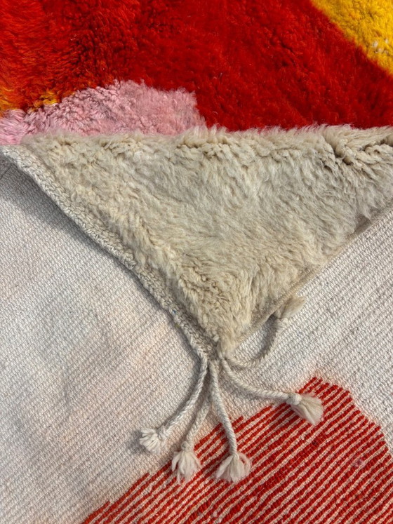 Image 1 of Red Pink Yellow Moroccan Rug | Abstract Beni Ourain Carpet | Handmade Berber Wool Decor | Plush Contemporary Area Rug