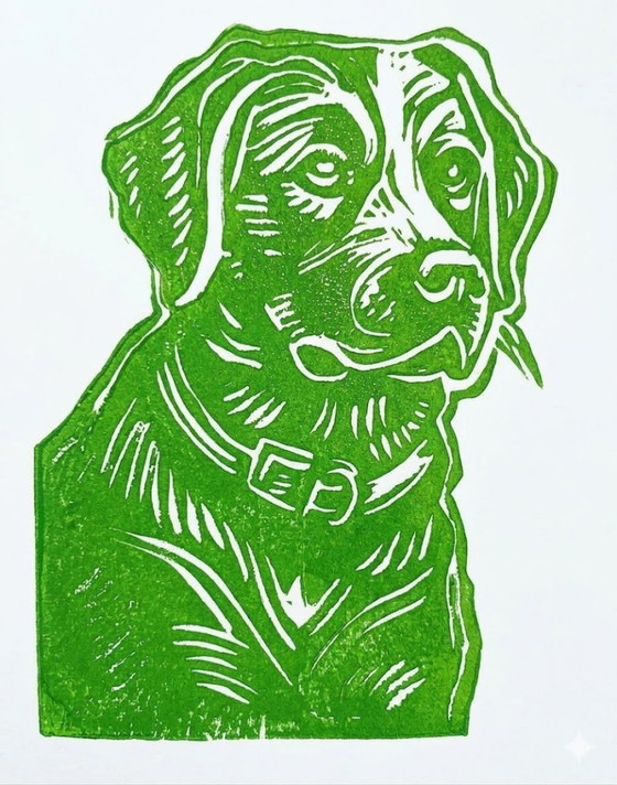 Image 1 of Custom Linocut Dog Portrait | Handmade Pet Art
