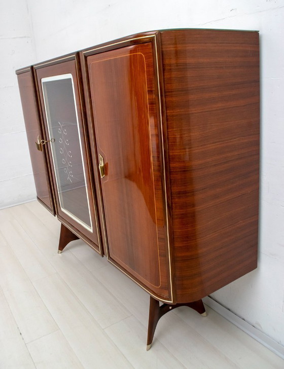 Image 1 of Cabinet de bar en acajou et laiton attribué à Gio Ponti, Italie du milieu du siècle, années 1950