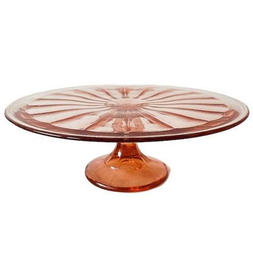 Alzata per torta Art Déco in vetro rosa Verrerie de Scailmont anni '30