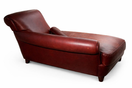 Image 1 of Vintage Leather Chaise Longue – Oxblood Mid Century Club Style