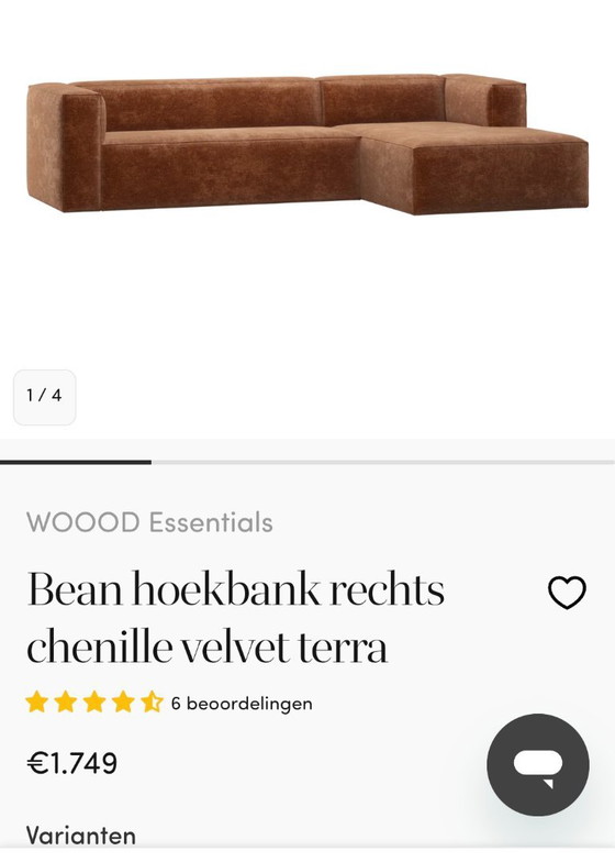 Divano angolare WOOOD Essentials Bean, velluto ciniglia terra, Divani angolari, Tessile, Modern (foto 5 di 6)