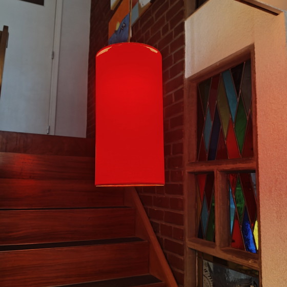 Image 1 of Rode hanglamp Ø18 – Rode stoffen kap
