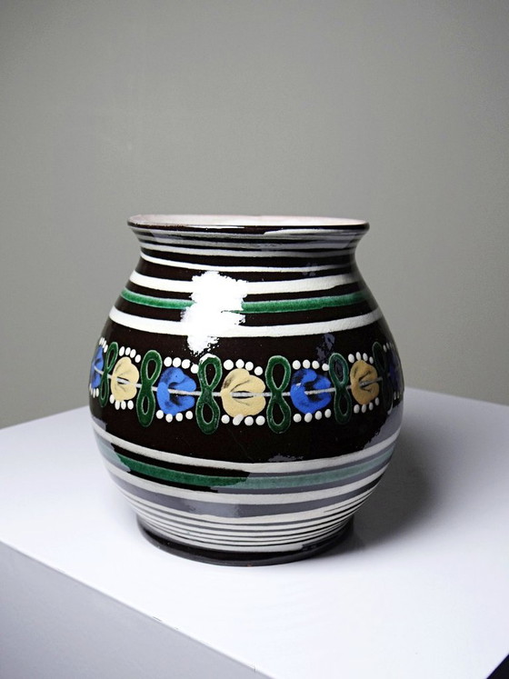 Small Old Slovak Pozdišov Glazed Terracotta Vase, 1920s-1930s – Art déco, Ceramic (photo 4 of 8)