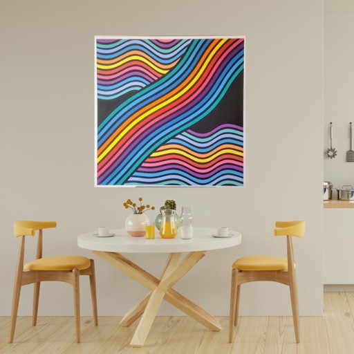 Modern abstract schilderij “Crossing Lines” – Franklin van Dam – Acryl op MDF – 95 × 95 cm
