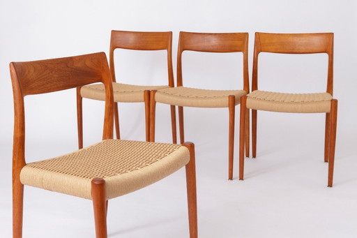 Set of 4 Niels Otto Moller Model 77 Chairs, 1950s – Teak Wood, Renewed Seat Weavings, Vintage Danish Design, Worldwide Shipping
