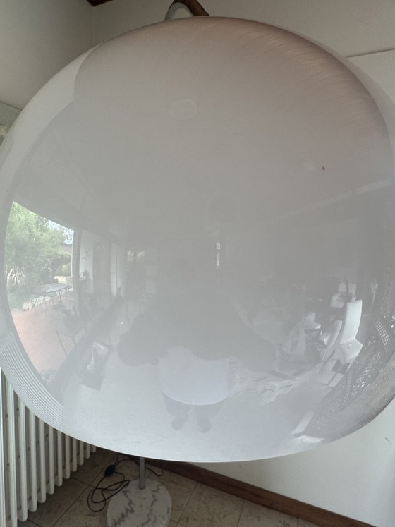 Image 1 of Large vintage Italian arc floor lamp – 1970s – Marble, chrome & opaline diffuser