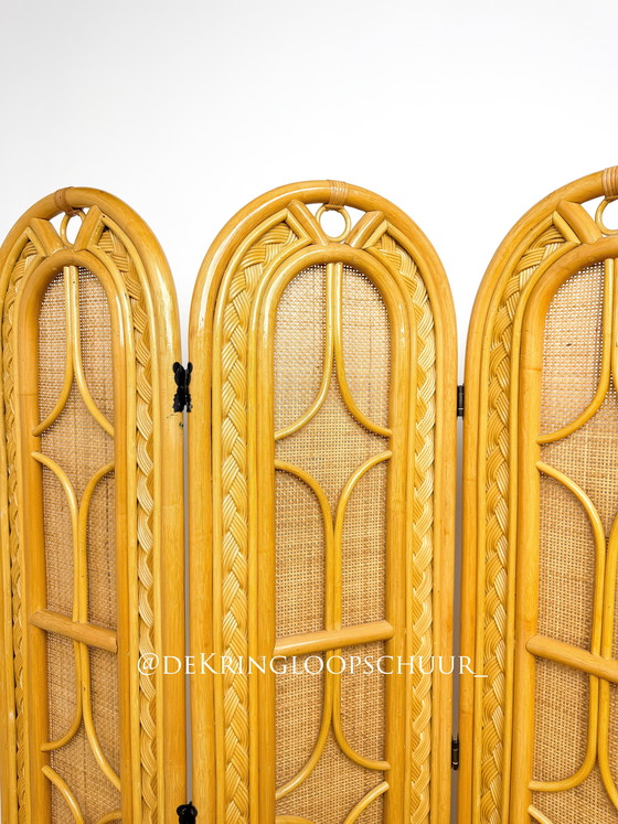 Image 1 of Paravento vintage in rattan e bambù per dividere la stanza.