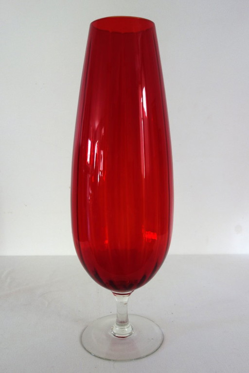 Grand vase en verre rouge 50cm vintage