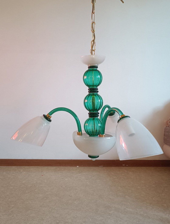 Image 1 of MURANO Sylcom 3-lichts hanglamp in smaragdgroen, in hoogte verstelbaar.