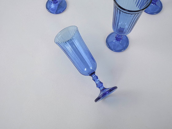 Image 1 of Set di bicchieri da champagne color cobalto, design italiano, anni '70, produzione: Italia